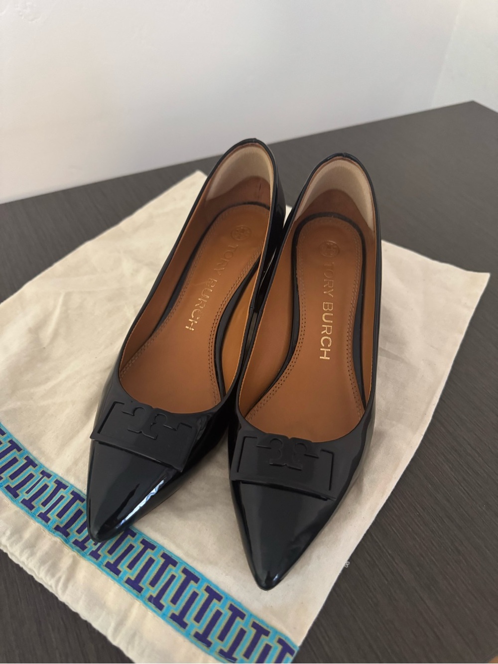 Tory Burch Black Patent Leather Pointed Toe Heels